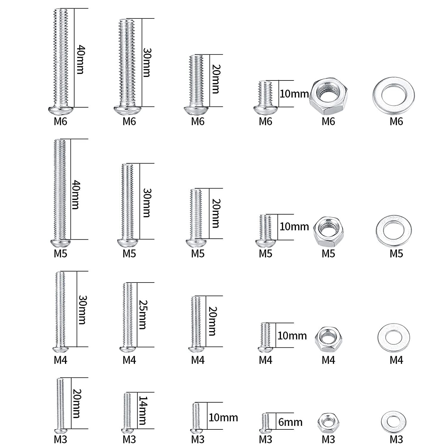 1080 Pcs Screws Bolts and Nuts Assortment Kit, Metric Machine Screws and Nuts and Flat Washers, M3/M4/M5/M6 Slotted Pan Head Hex Bolts Sets (C) - Image 2