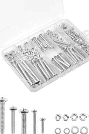 Bolts, Nuts, and Washer Assortment Kit - 120 pcs Nuts and Bolts Assortment Kit, Nut Bolt and Washer Assortment, Bolt and Nut Assortment (Silver, 120)