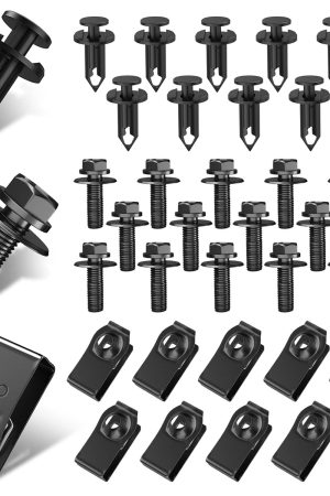 35PCS Engine Under Cover Splash Shield Guard Body Bolts Screws, Front Bumper Fender Liner Push Retainer Fastener Rivet Clips, Automotive Hardware Bumper Clips, U-Nuts Kit, Elegant Black