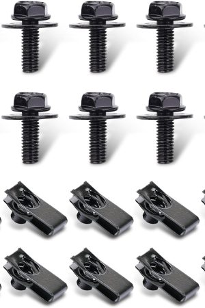 20 PCS Automotive Body Bolt and U-nut Clamp Kit, Hood Guard Spiral, Bumper Fender Liner Push Pull Metal Rust-Resistant U Retainer, Universal for Most Cars Fastening Accessories (Black)