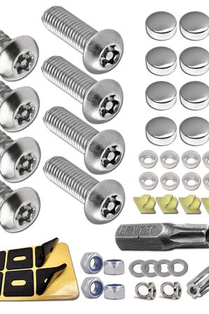 Anti Theft License Plate Screws- Stainless Steel Bolts Fasteners Kits for Car Tag Frame Holder, Tamper Resistant Mounting Hardware,1/4"(M6) Security Screw Set,Rust Proof,Chrome Screw Caps Cover