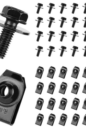 50pcs Automotive Body Bolts and U-Nut Clamp Kit, Metal Bumper Fender U Retainer Car Hood Bolts Engine Splash Cover Body Bolt Fender Bolts and Nuts Fastening Accessories for Most Vehicles