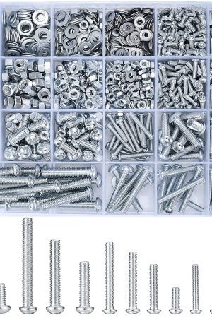 1080 Pcs Screws Bolts and Nuts Assortment Kit, Metric Machine Screws and Nuts and Flat Washers, M3/M4/M5/M6 Slotted Pan Head Hex Bolts Sets (C)