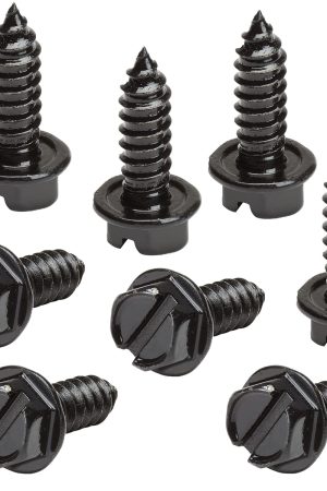 Black License Plate Screws Kit - Set of 8 Fasteners For Front and Back License Plates and License Plate Frames or Covers on Domestic Cars, Trucks, SUVs - Rustproof, Self Tapping Mounting Bolts (Black)